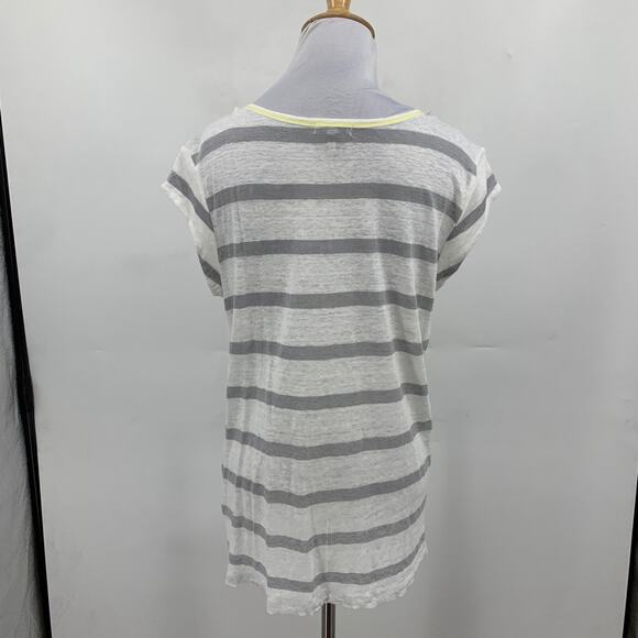 Joie Shirt Womens S Small White Gray Linen Short Sleeve Striped Crew Neck Tee - Picture 5 of 10